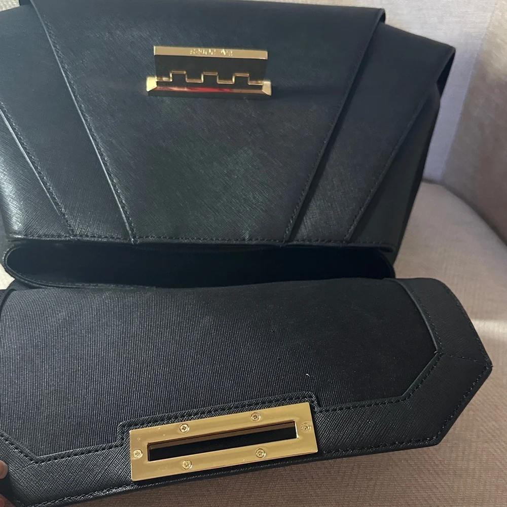 ZAC Zac Posen Elegant Black Satchel with Gold Hardware